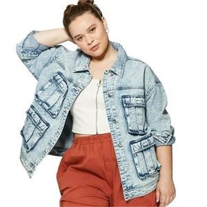 Acid Wash Cargo Denim Jacket